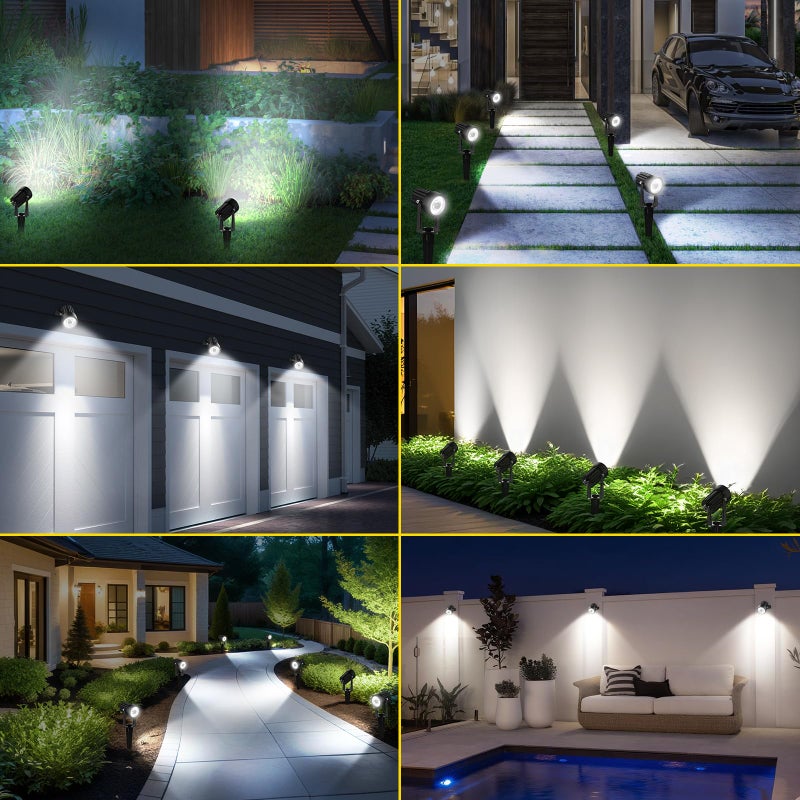 T-SUN 2W Solar Spotlights, LED Solar Powered Landscape Lights Outdoor Waterproof Solar Security Wall Lights Auto ON/Off Dual Head Light for Garden Yard Patio(Cold White) - Image 2